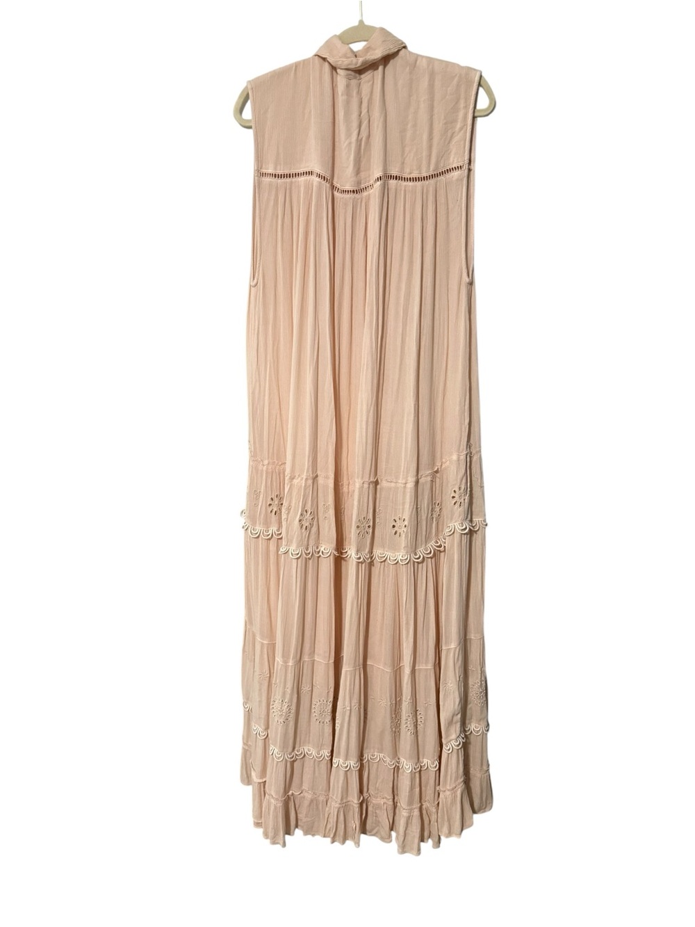 Free People Pretty Cozy Eyelet Tiered Button Front Maxi Dress Peach L - Picture 5 of 7